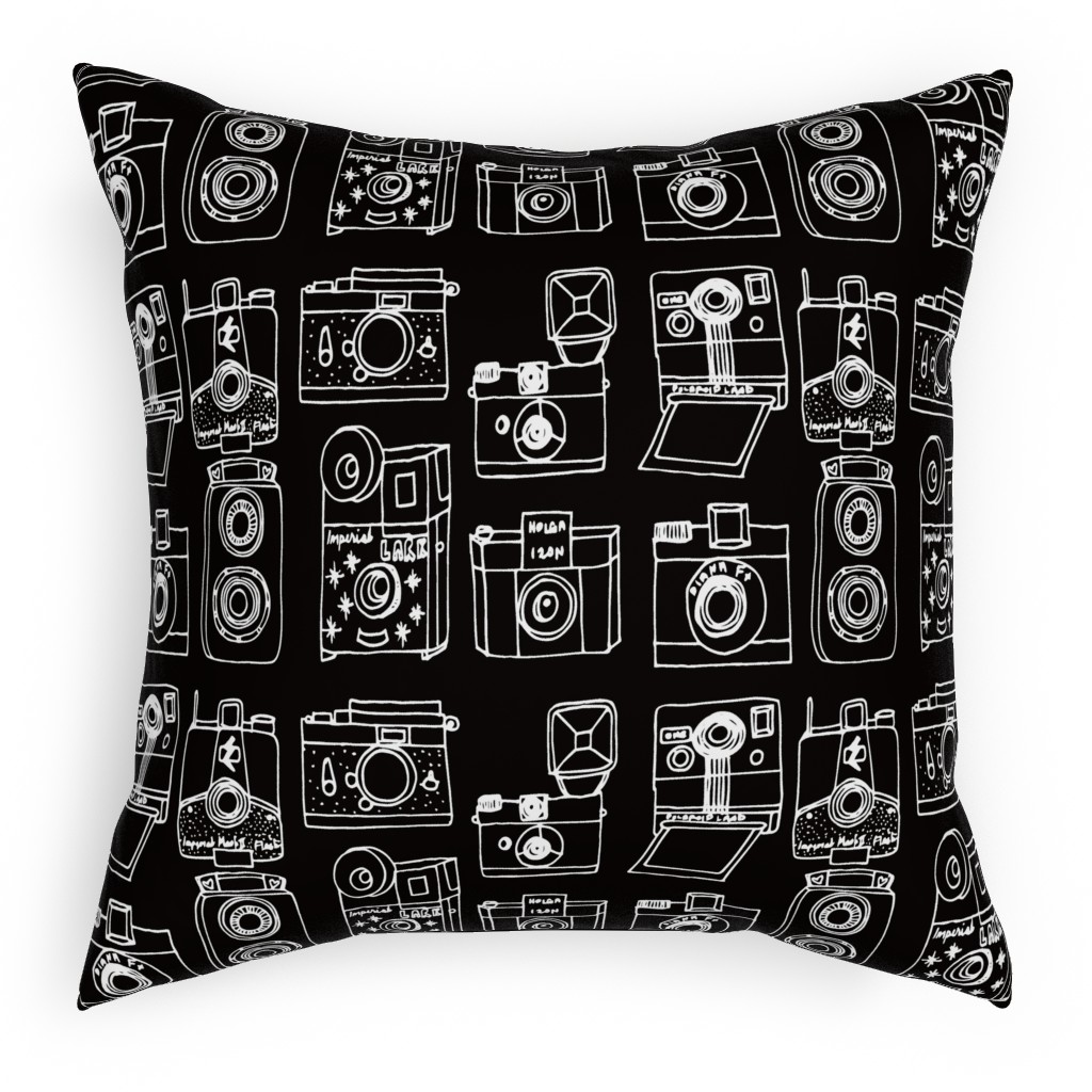 Vintage Cameras - Black and White Pillow, Woven, Black, 18x18, Single Sided, Black, Black