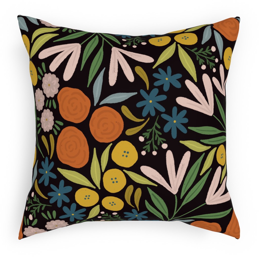Sofia Floral - Dark Pillow, Woven, Black, 18x18, Single Sided, Multicolor