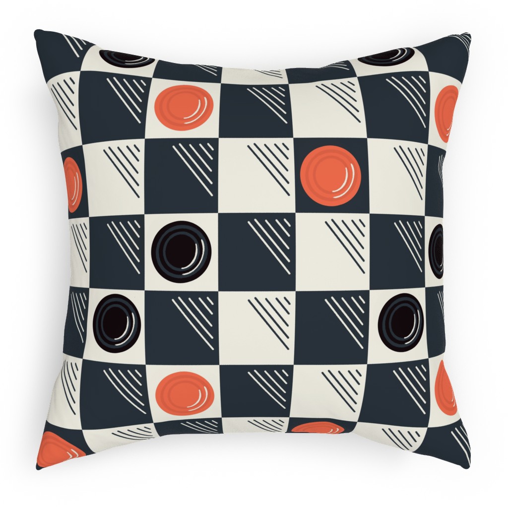 Checkers Pillow, Woven, Black, 18x18, Single Sided, Multicolor