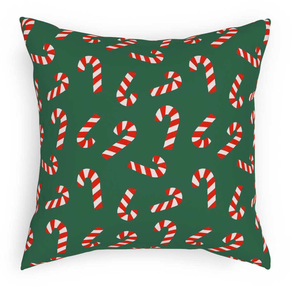 Candy Cane Pattern Pillow, Woven, Black, 18x18, Single Sided, Green