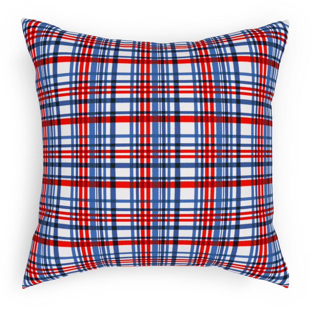 Intricate Plaid Pillow, Woven, Black, 18x18, Single Sided, Blue