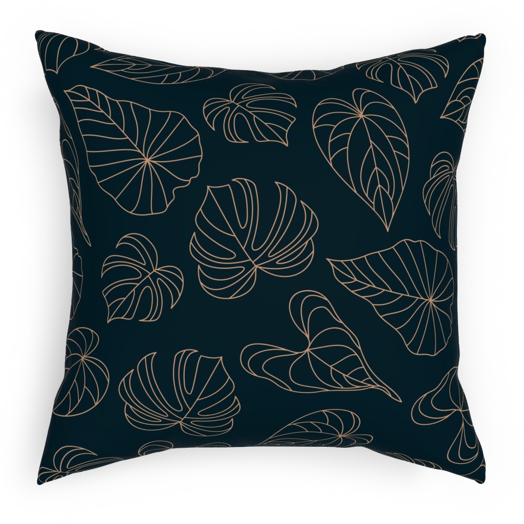Minimalist Monstera Leaves - Dark Pillow, Woven, Black, 18x18, Single Sided, Blue