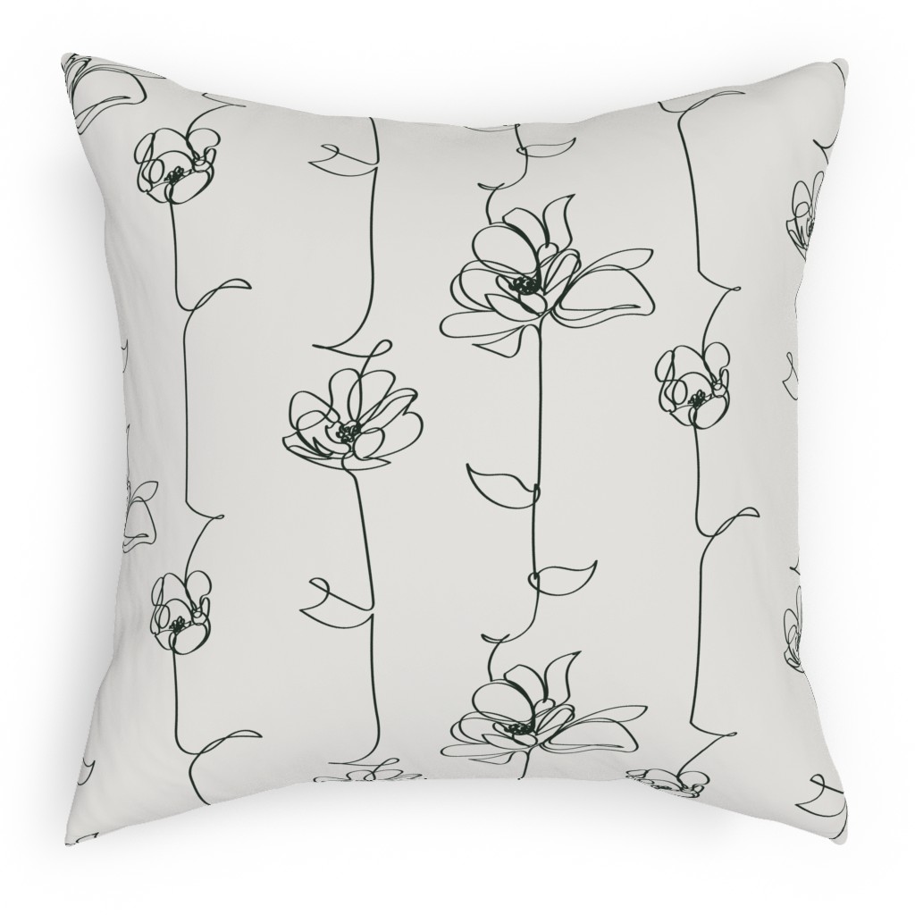 One Line Floral - Neutral Pillow, Woven, Black, 18x18, Single Sided, White