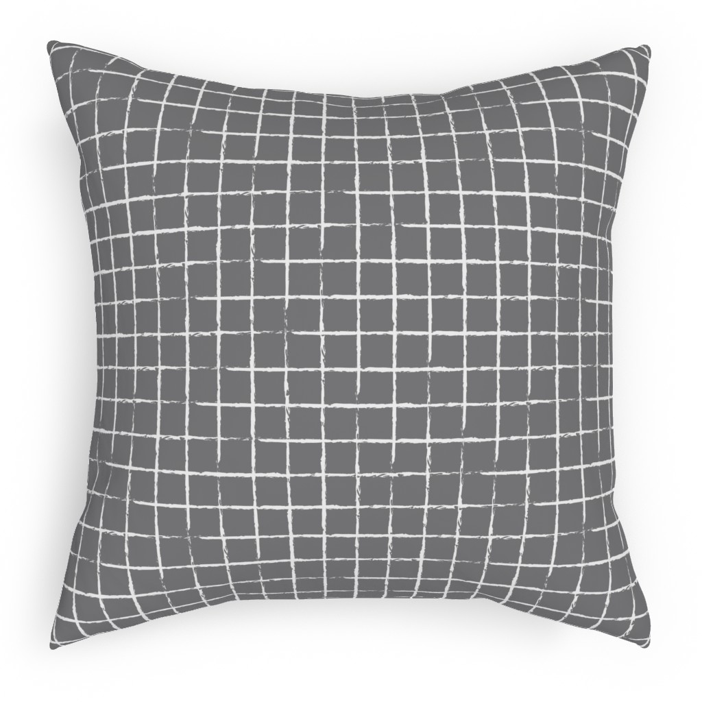 Minimalist Distorted Grid Pillow, Woven, Black, 18x18, Single Sided, Gray, Slate