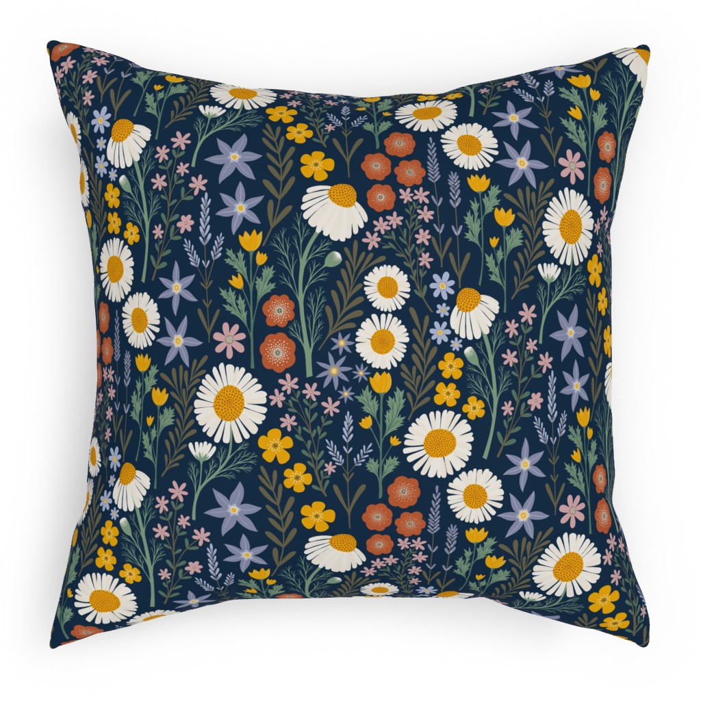 British Spring Meadow - Navy Pillow, Woven, Black, 18x18, Single Sided, Multicolor