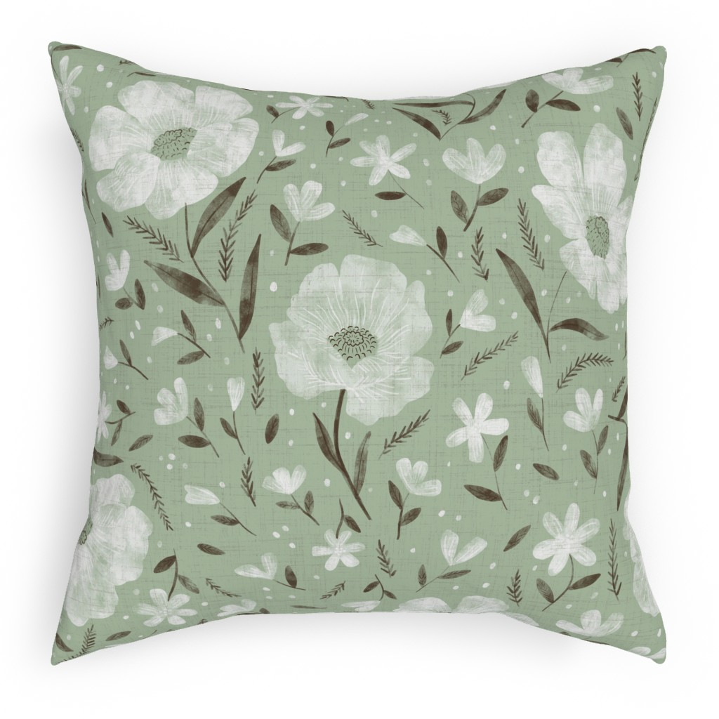 Charlotte Floral - Sage Pillow, Woven, Black, 18x18, Single Sided, Green, Classic Green