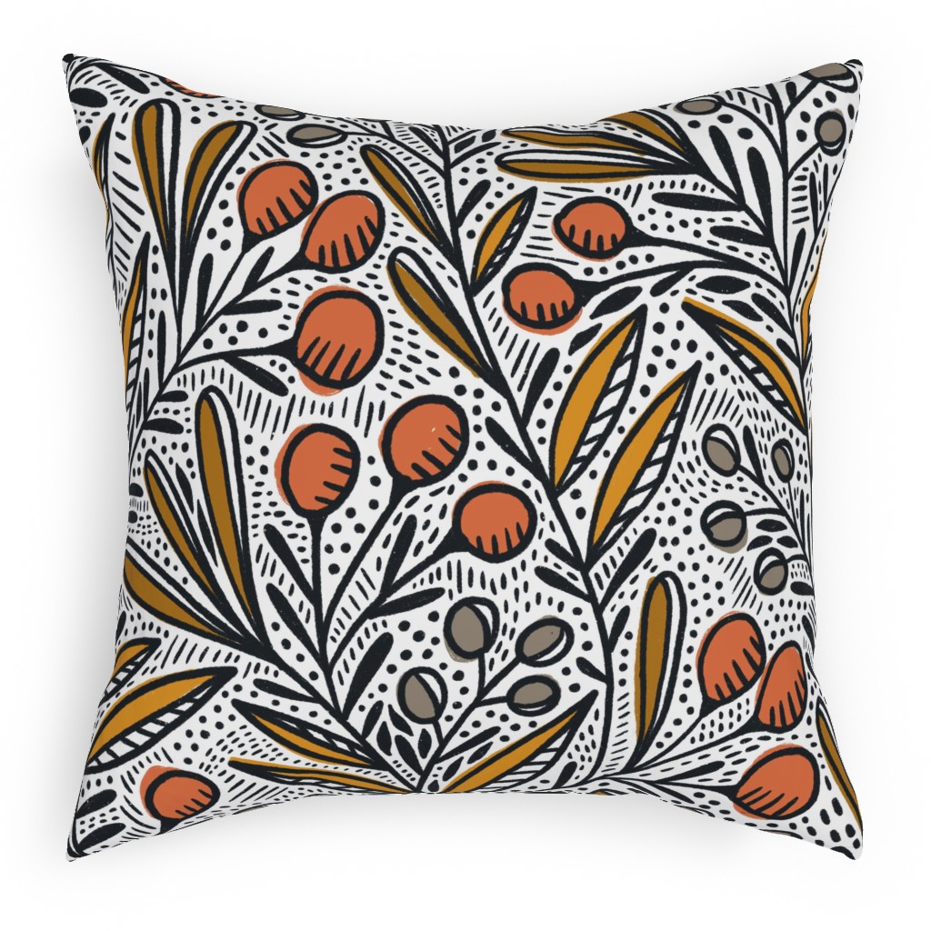 Rosa - Gold and Red Pillow, Woven, Black, 18x18, Single Sided, Multicolor