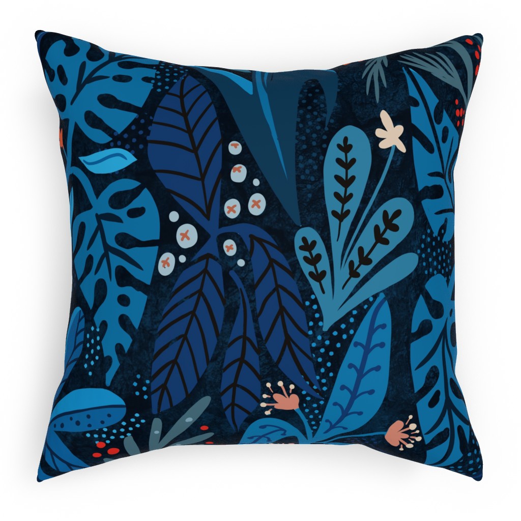 Jungle Nights Pillow, Woven, Black, 18x18, Single Sided, Blue, True Blue
