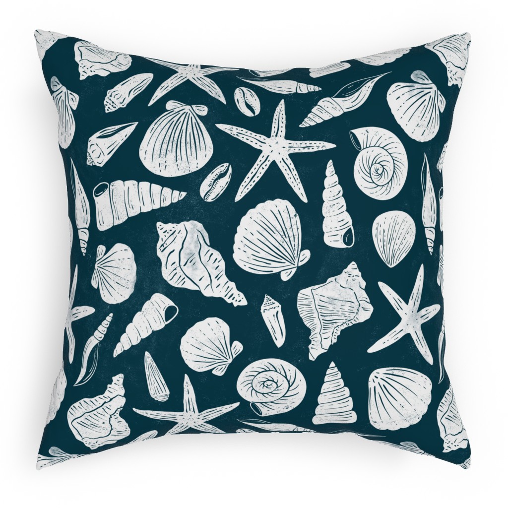 Textured Ocean Seashells - Dark Blue Pillow, Woven, Black, 18x18, Single Sided, Blue
