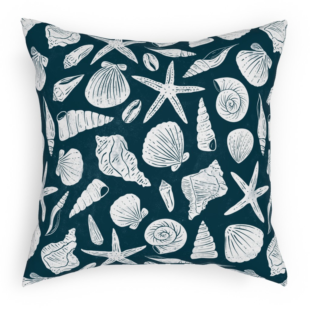 Textured Ocean Seashells - Dark Blue Pillow, Woven, Black, 18x18, Single Sided, Blue, True Blue