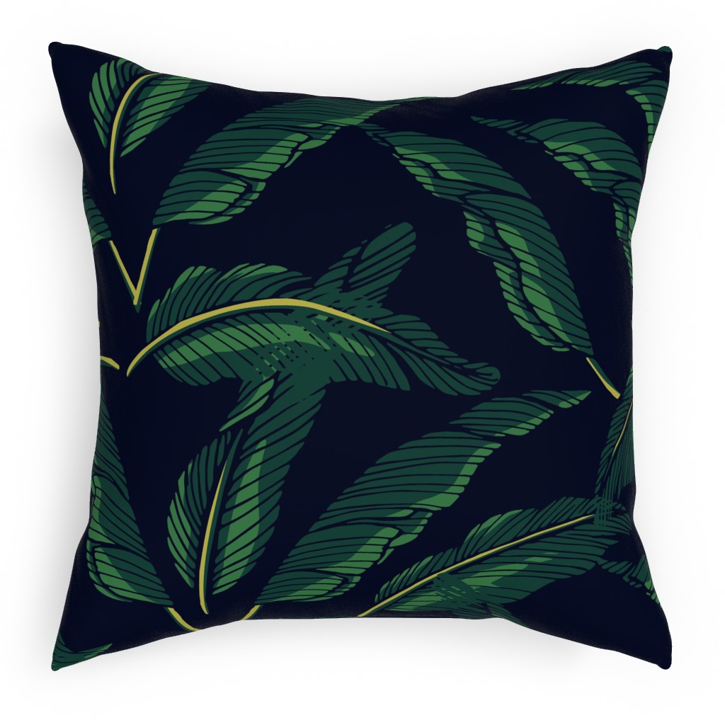 Moody Banana Leaves - Green Pillow, Woven, Black, 18x18, Single Sided, Green, Classic Green