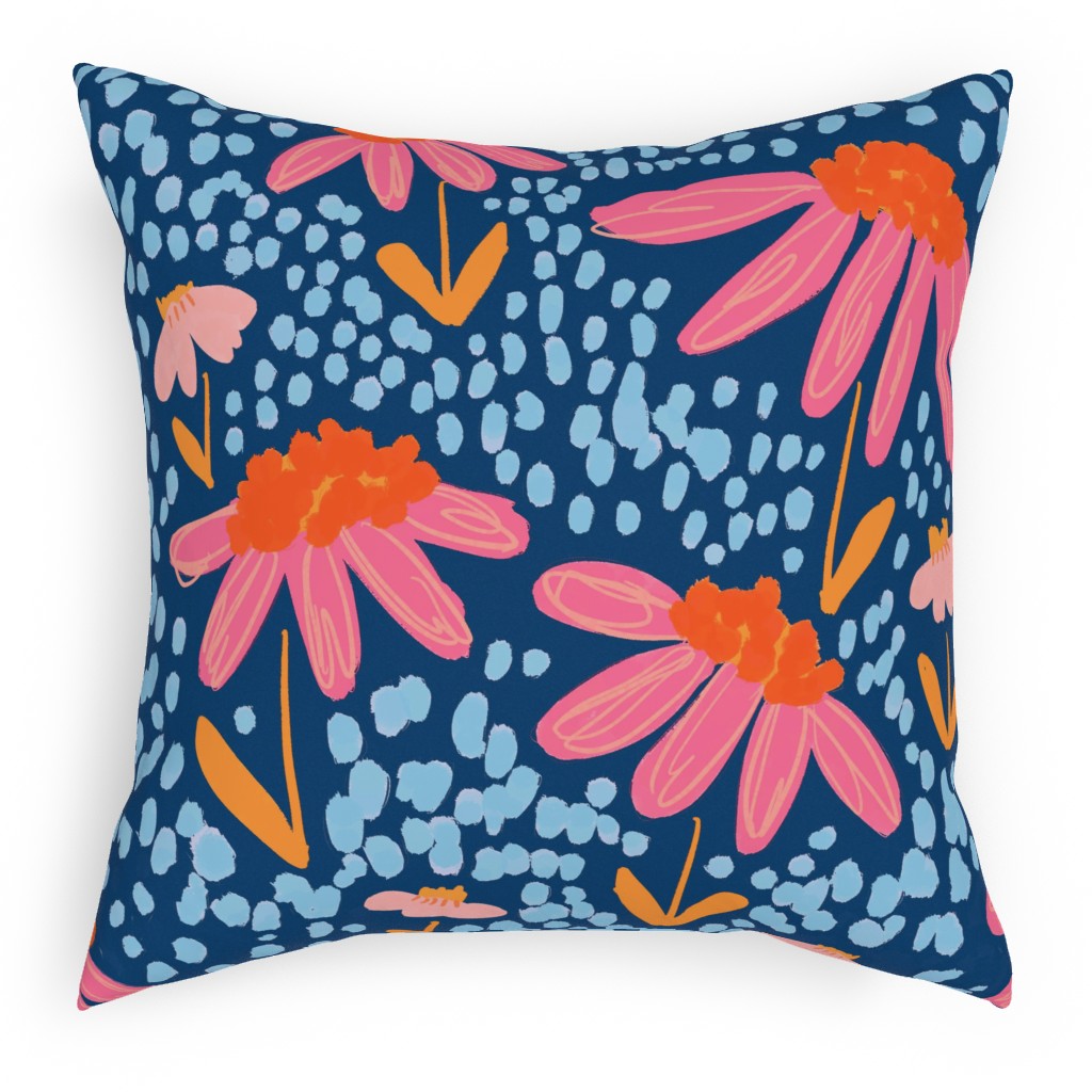 Spring Showers - Blue Pillow, Woven, Black, 18x18, Single Sided, Blue, True Blue