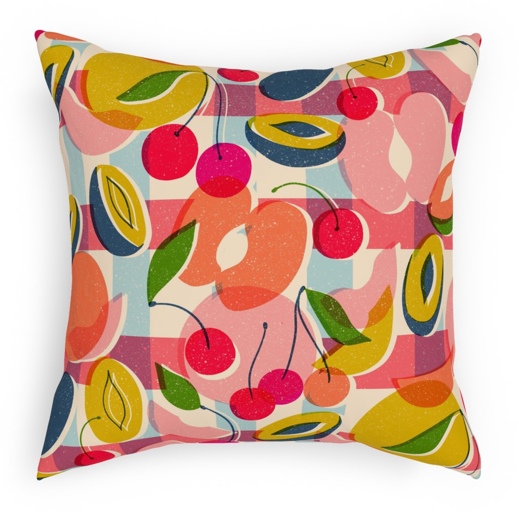 Summer Fruits - Bright Pillow, Woven, Black, 18x18, Single Sided, Multicolor