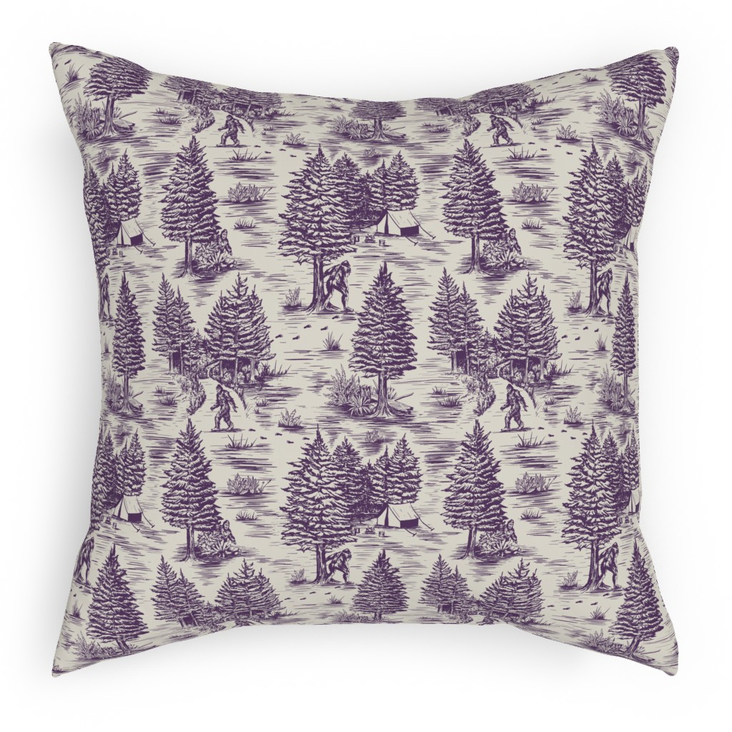 Bigfoot Sasquatch Toile De Jouy Pillow, Woven, Black, 18x18, Single Sided, Purple, Crystal Ball