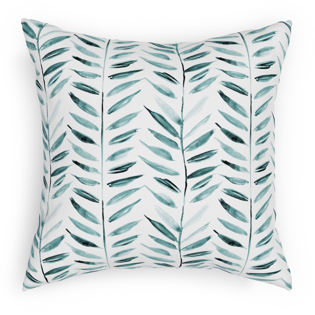 Leaves Herringbone - Watercolor Nature - Emerald Pillow, Woven, Black, 18x18, Single Sided, Green, Classic Green
