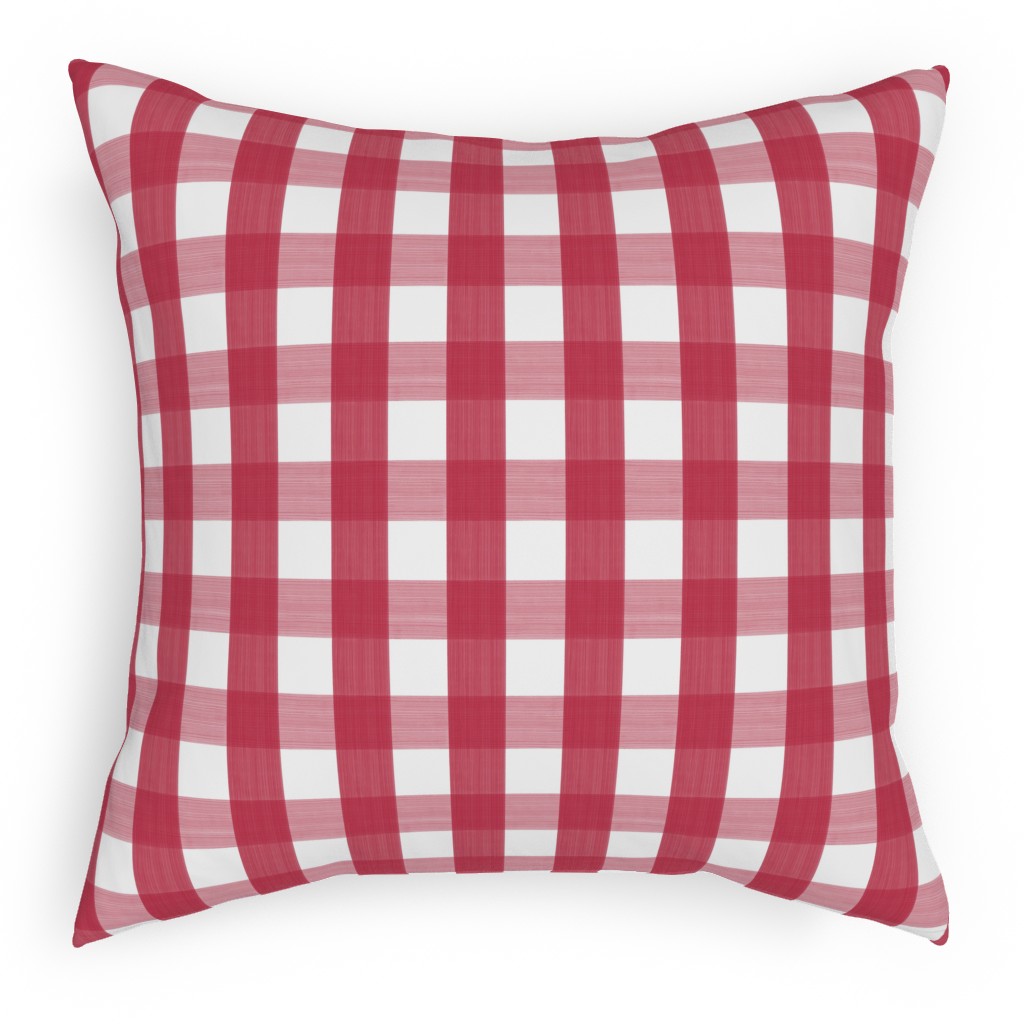 Check Red on White Pillow, Woven, Black, 18x18, Single Sided, Red