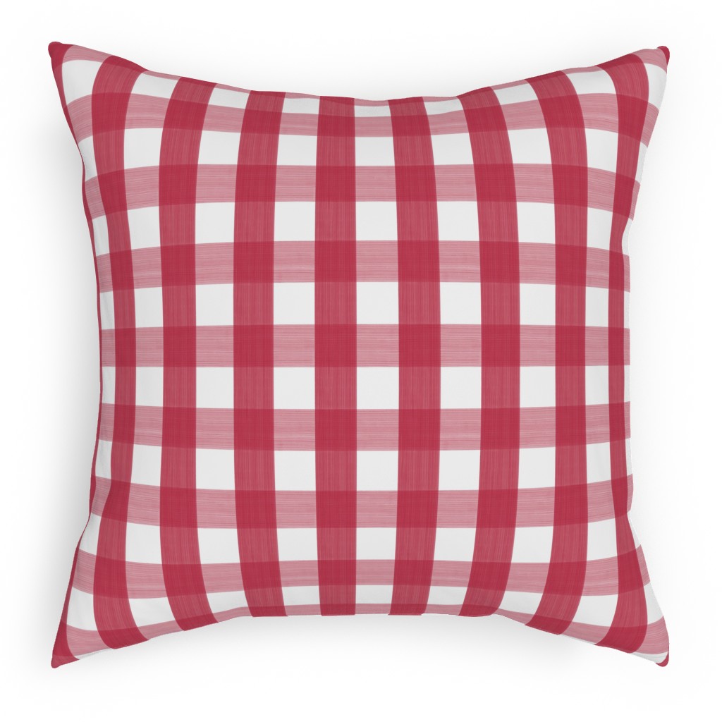 Check Red on White Pillow, Woven, Black, 18x18, Single Sided, Red, Red