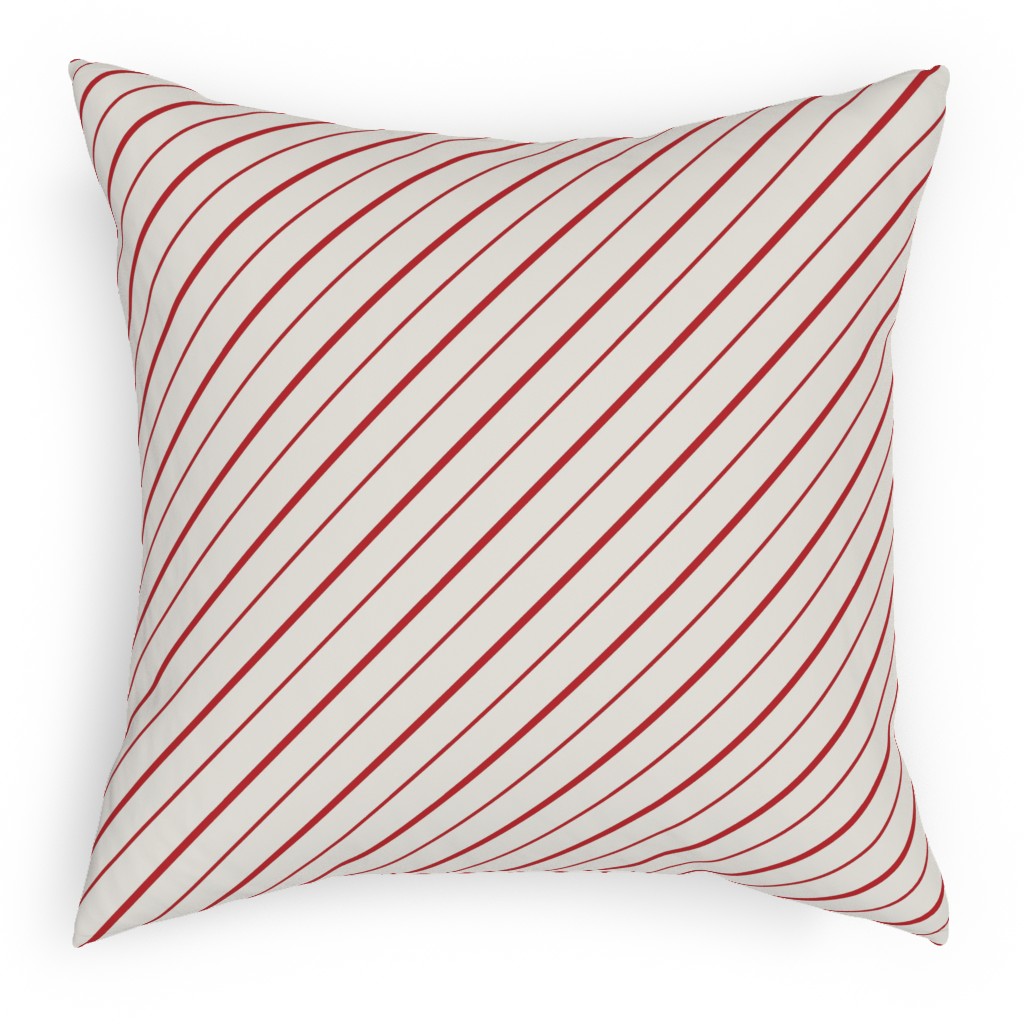 Diagonal Candy Cane Stripes Pillow, Woven, Black, 18x18, Single Sided, Red, Red