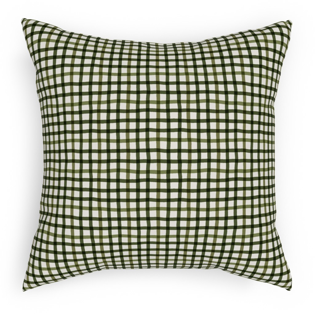 Wobbly Gingham Check Pillow, Woven, Black, 18x18, Single Sided, Green