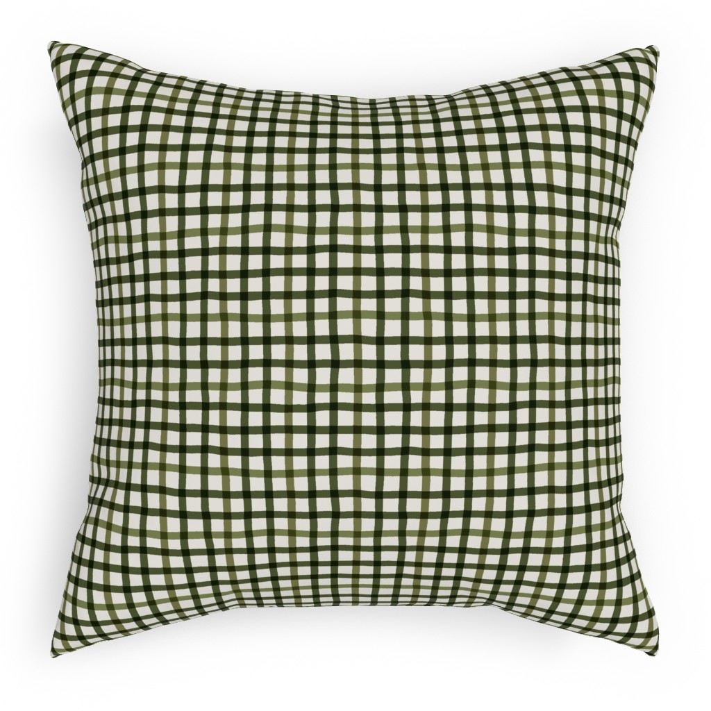 Wobbly Gingham Check Pillow, Woven, Black, 18x18, Single Sided, Green, Pine