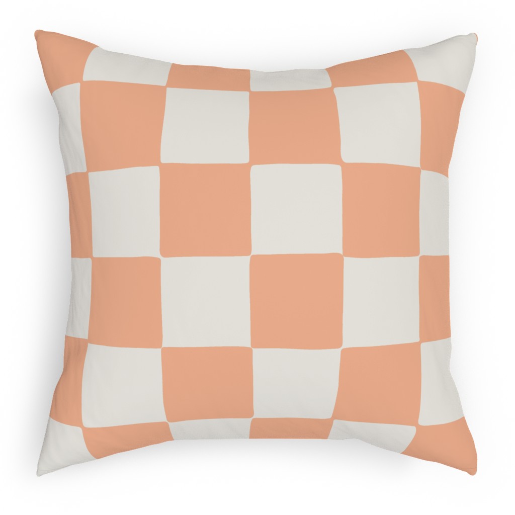 Retro Checker Checkerboard Pillow, Woven, Black, 18x18, Single Sided, Pink, Apricot
