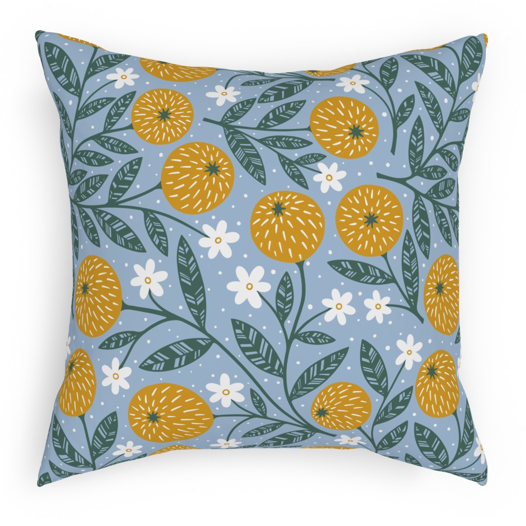 Orange Trees - Blue Pillow, Woven, Black, 18x18, Single Sided, Blue, True Blue