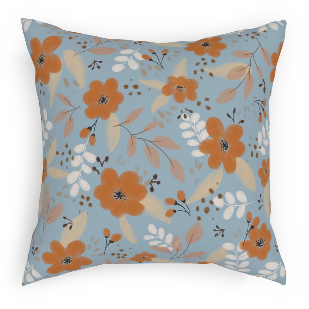 Fall Florals Pillow, Woven, Black, 18x18, Single Sided, Blue, Cool Gray