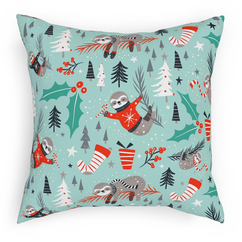 Slothy Holidays Pillow, Woven, Black, 18x18, Single Sided, Multicolor, Oasis