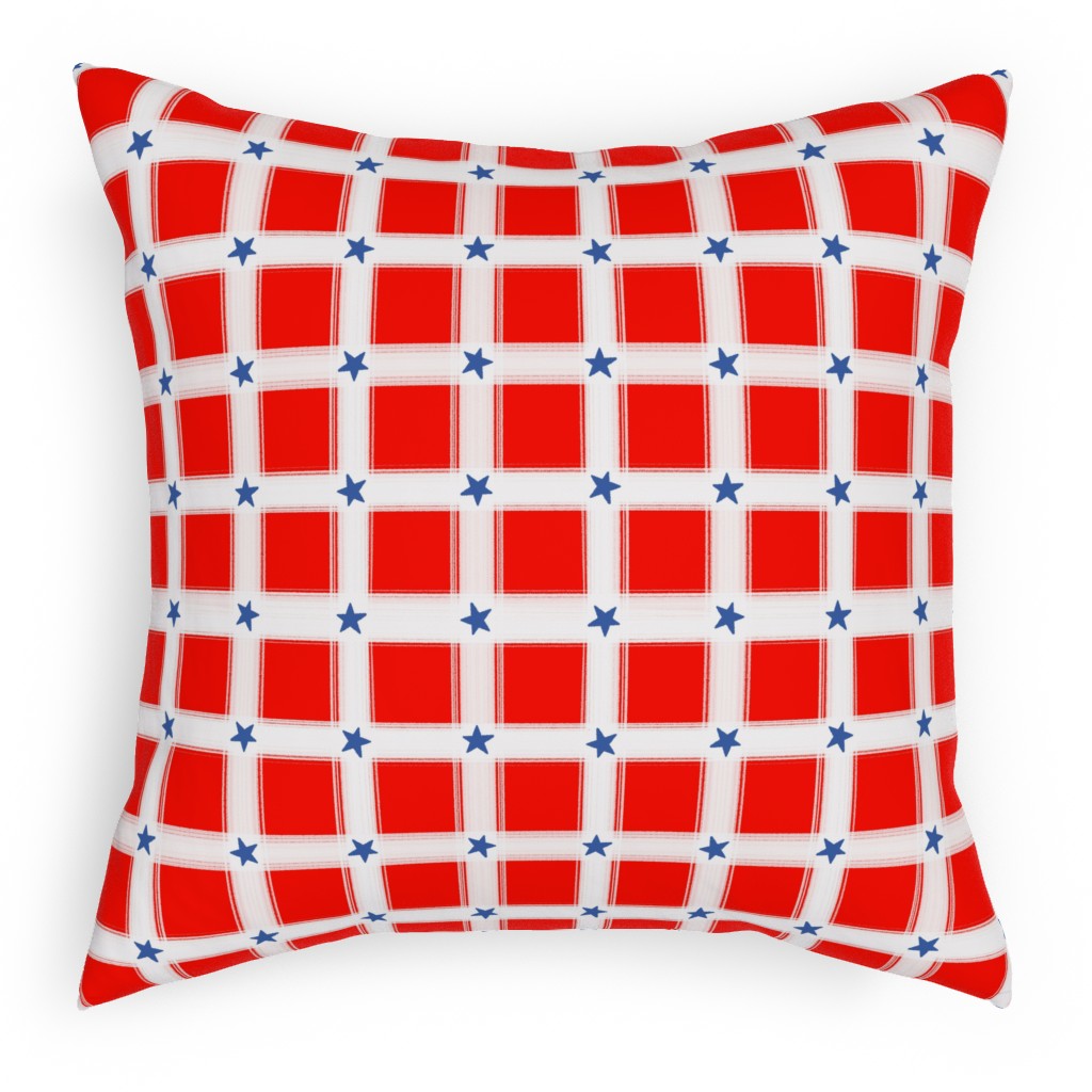 Star Plaid Pillow, Woven, Black, 18x18, Single Sided, Red, Red