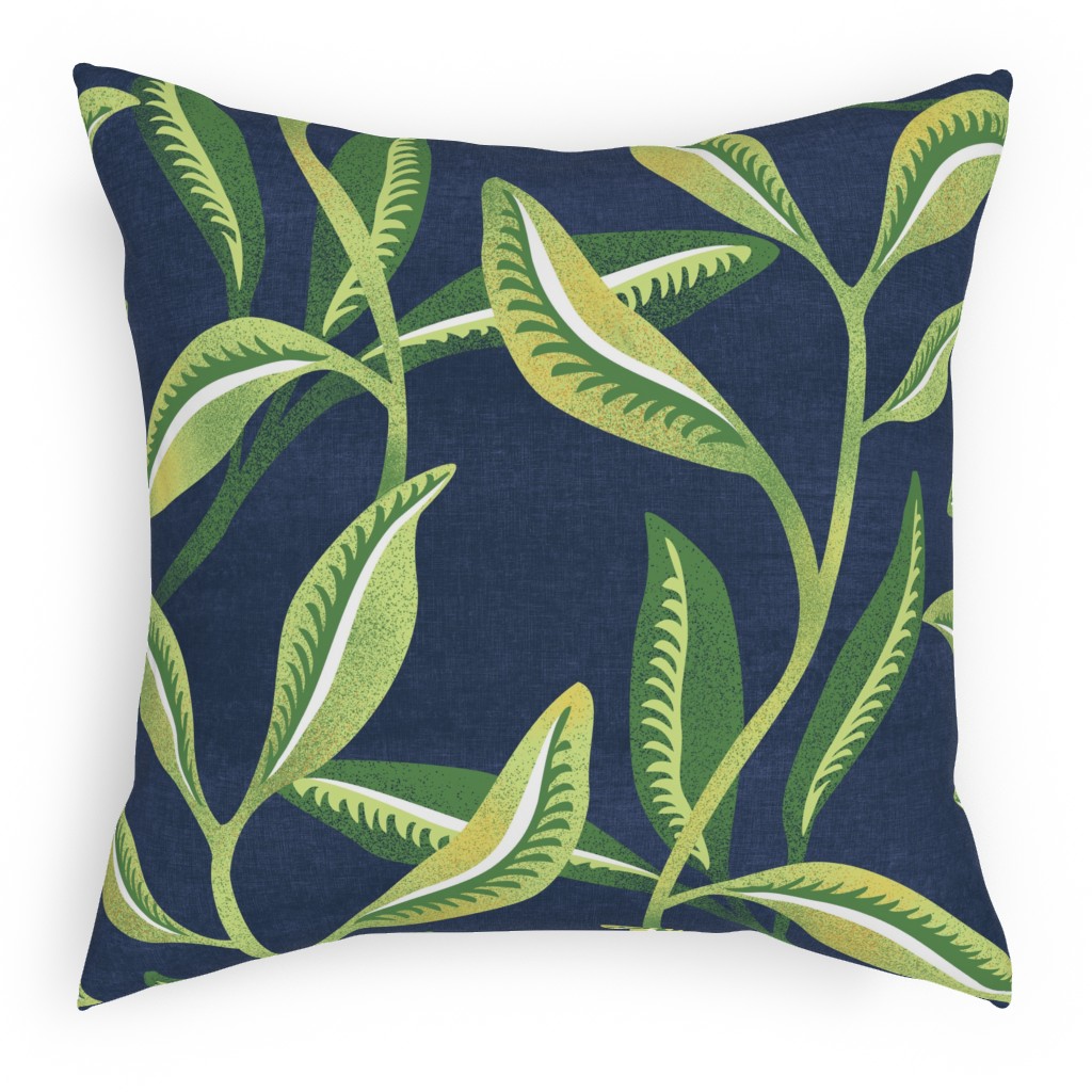 Leafy Vines - Green Pillow, Woven, Black, 18x18, Single Sided, Green