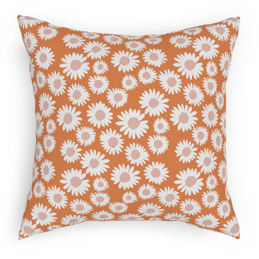 Boho Daisies - Flowers - Muted Orange and Blush Pillow, Woven, Black, 18x18, Single Sided, Orange, Orange