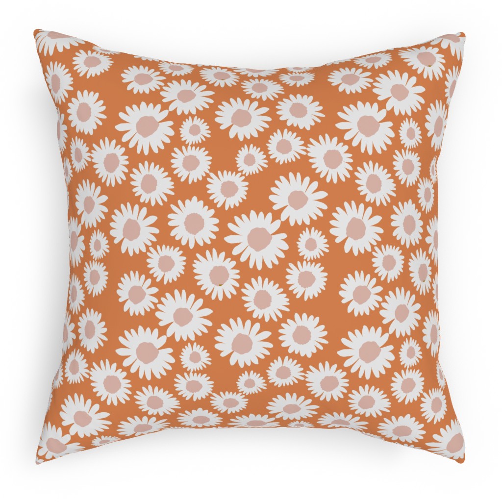 Boho Daisies - Flowers - Muted Orange and Blush Pillow, Woven, Black, 18x18, Single Sided, Orange