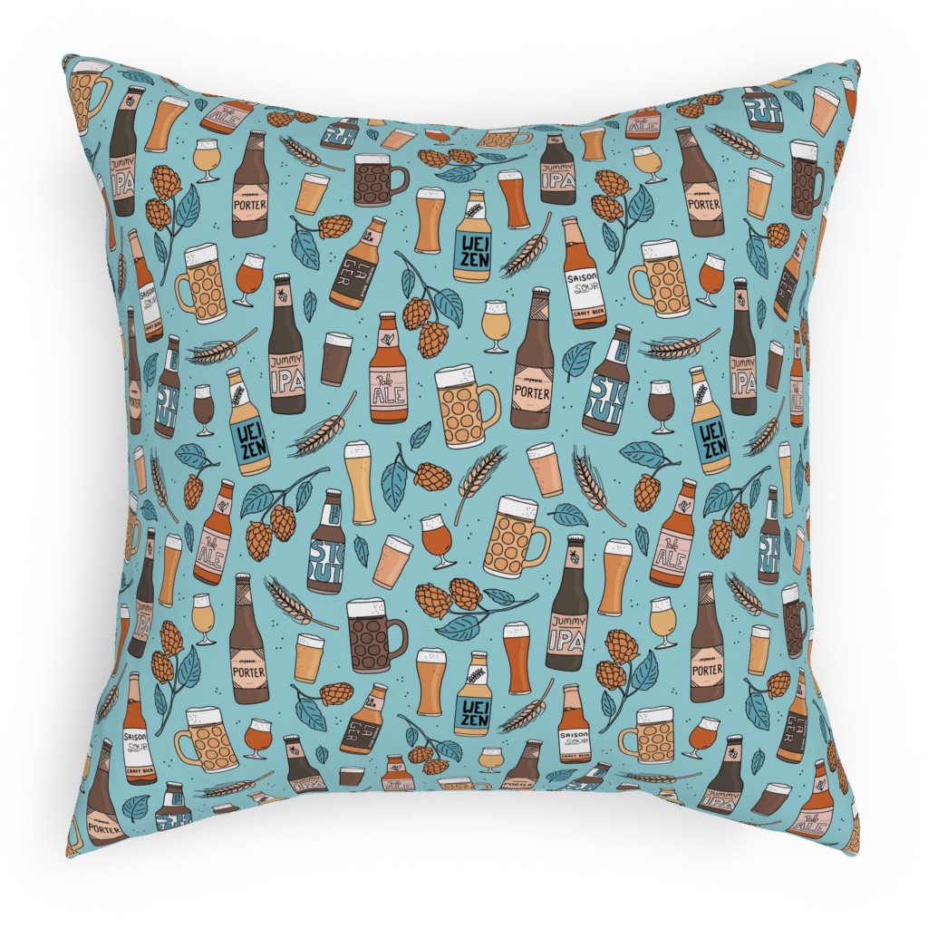 Cheers Craft Beer and Glasses Pillow, Woven, Black, 18x18, Single Sided, Multicolor, Breeze