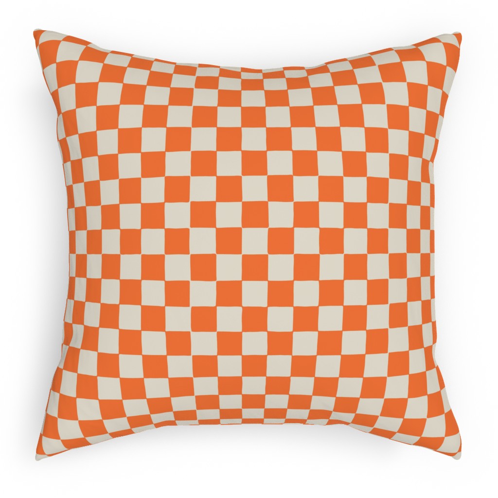 Retro Checkerboard - Bright Orange Pillow, Woven, Black, 18x18, Single Sided, Orange