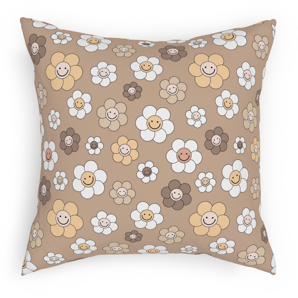 Sweet Smiling Daisies Pillow, Woven, Black, 18x18, Single Sided, Brown, Dust Bunny