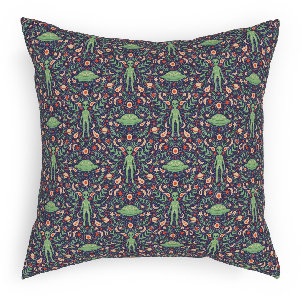 Folk Art Alien Pillow, Woven, Black, 18x18, Single Sided, Multicolor, Julep