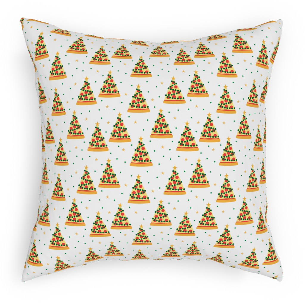 Pizza Christmas Trees - Multi on Light Pillow, Woven, Black, 18x18, Single Sided, Multicolor