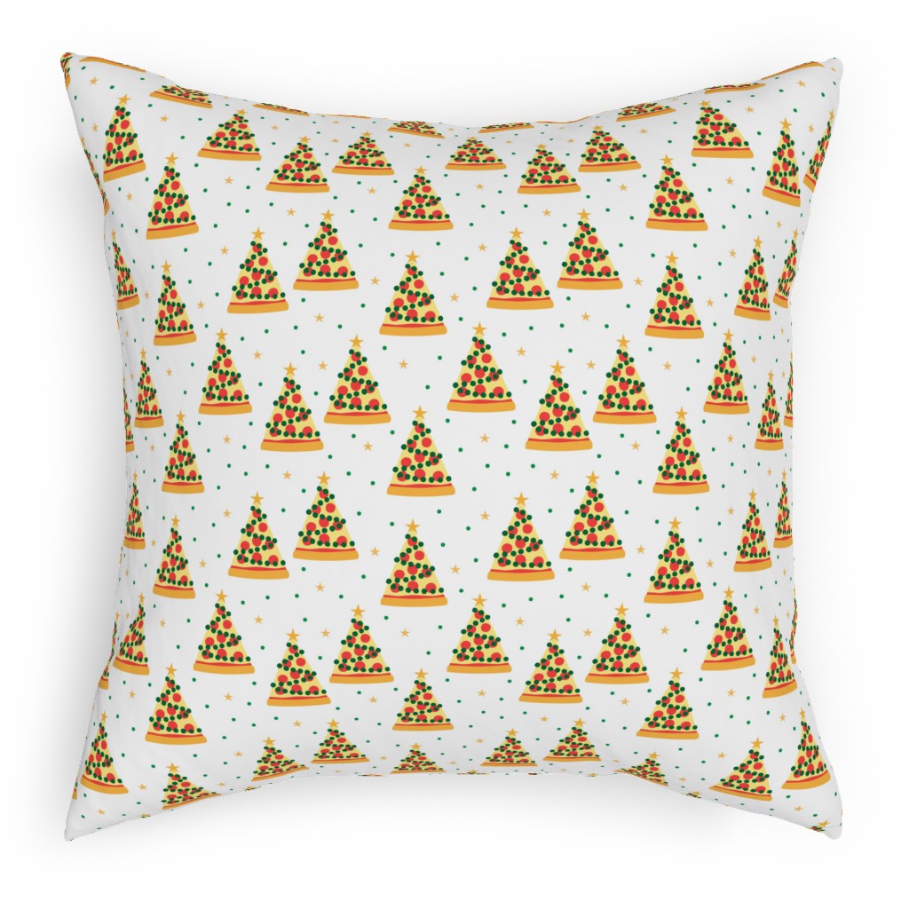 Pizza Christmas Trees - Multi on Light Pillow, Woven, Black, 18x18, Single Sided, Multicolor