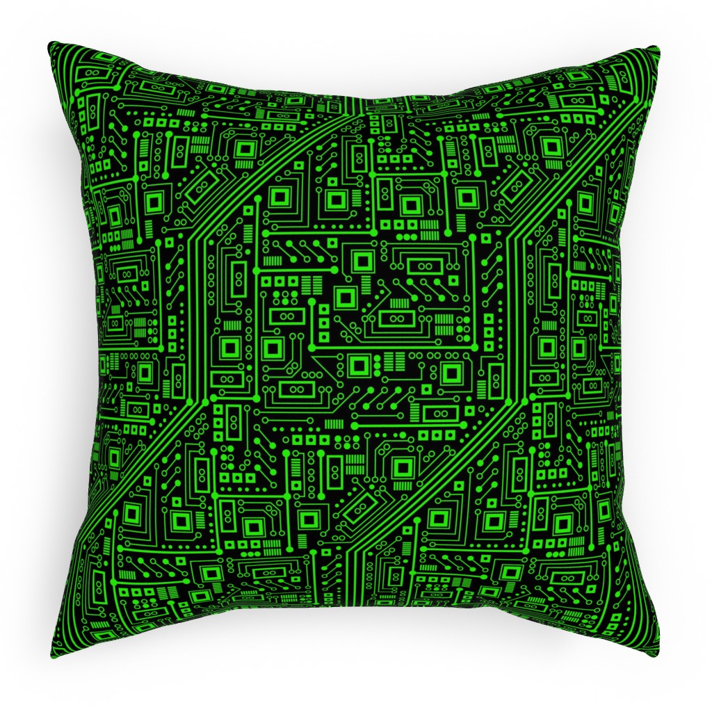 Short Circuits Pillow, Woven, Black, 18x18, Single Sided, Green, Fresh Cut