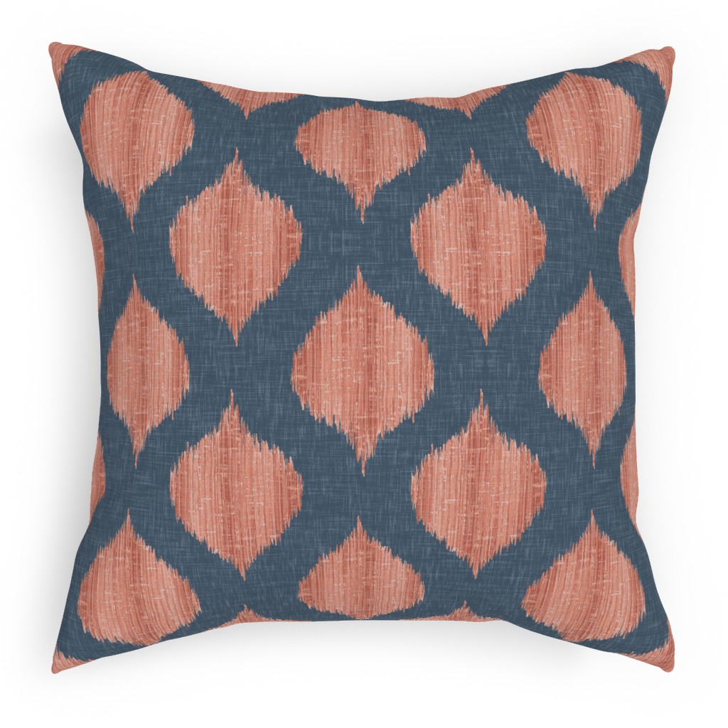 Lela Ikat - Navy and Coral Pillow, Woven, Black, 18x18, Single Sided, Blue