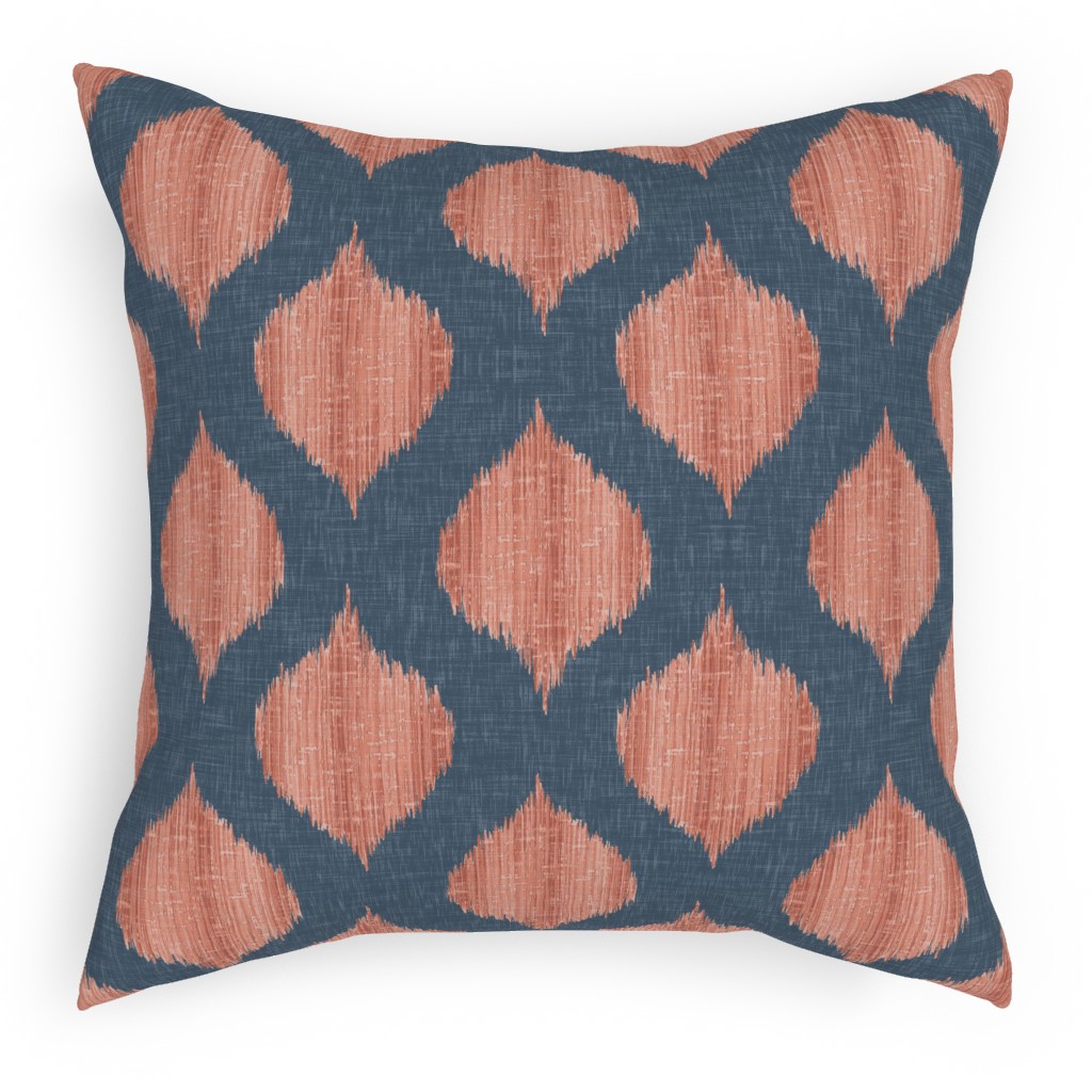 Lela Ikat - Navy and Coral Pillow, Woven, Black, 18x18, Single Sided, Blue, True Blue