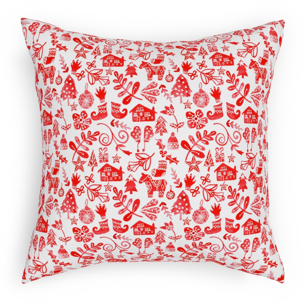 Red Christmas Pillow, Woven, Black, 18x18, Single Sided, Red
