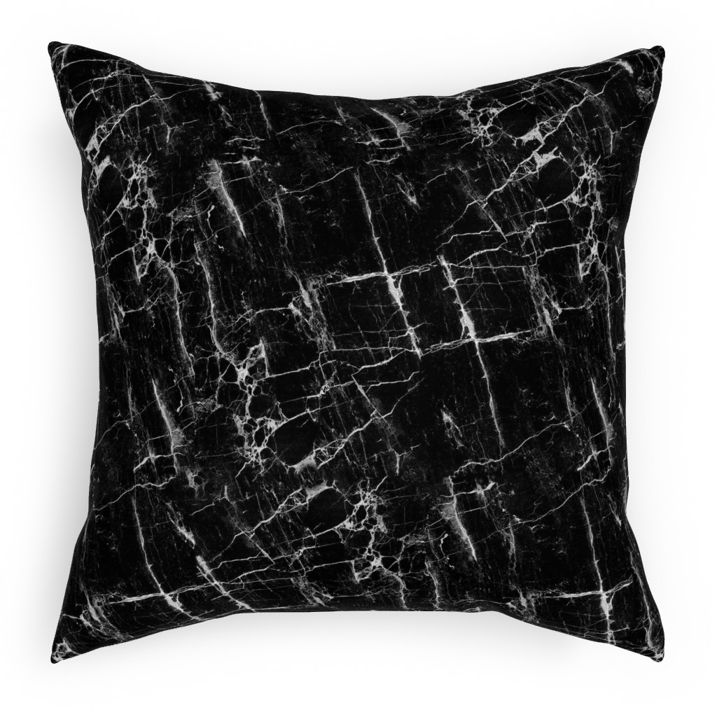 Cracked Black Marble Pillow, Woven, Black, 18x18, Single Sided, Black, Black