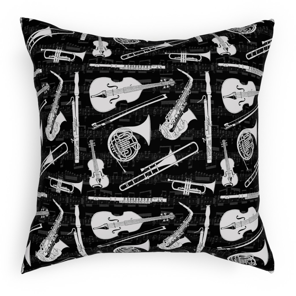Musical Instruments Pillow, Woven, Black, 18x18, Single Sided, Black, Black