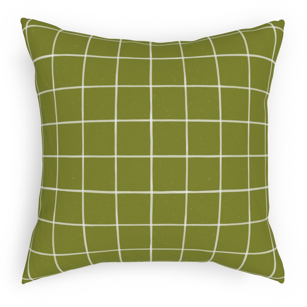 Watercolor Windowpane - Green Pillow, Woven, Black, 18x18, Single Sided, Green