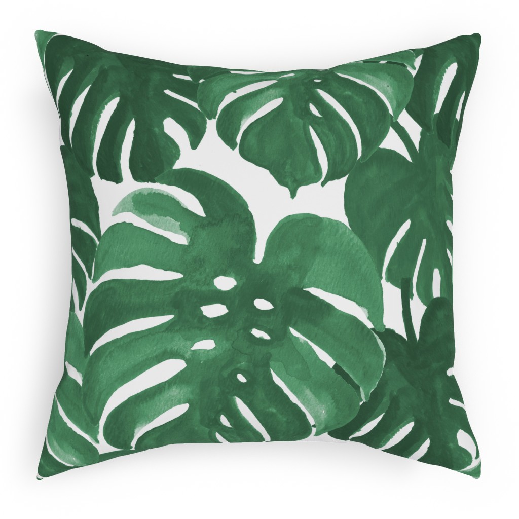Tropical Palms - Green Pillow, Woven, Black, 18x18, Single Sided, Green