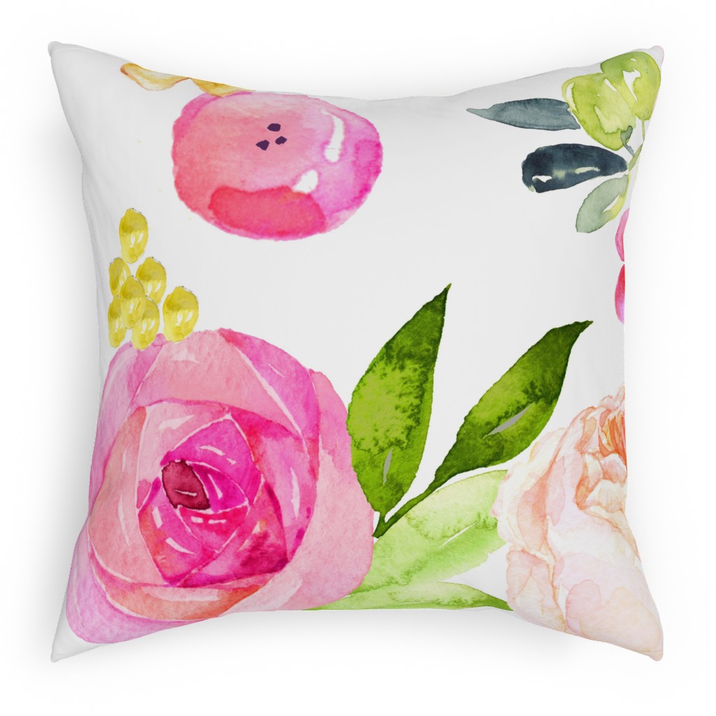 Spring Peonies, Roses, and Poppies - Pink Pillow, Woven, Black, 18x18, Single Sided, Pink
