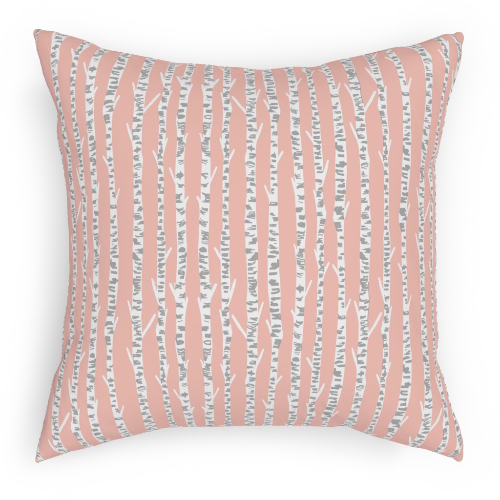 Birch Tree - Pink Pillow, Woven, Black, 18x18, Single Sided, Pink
