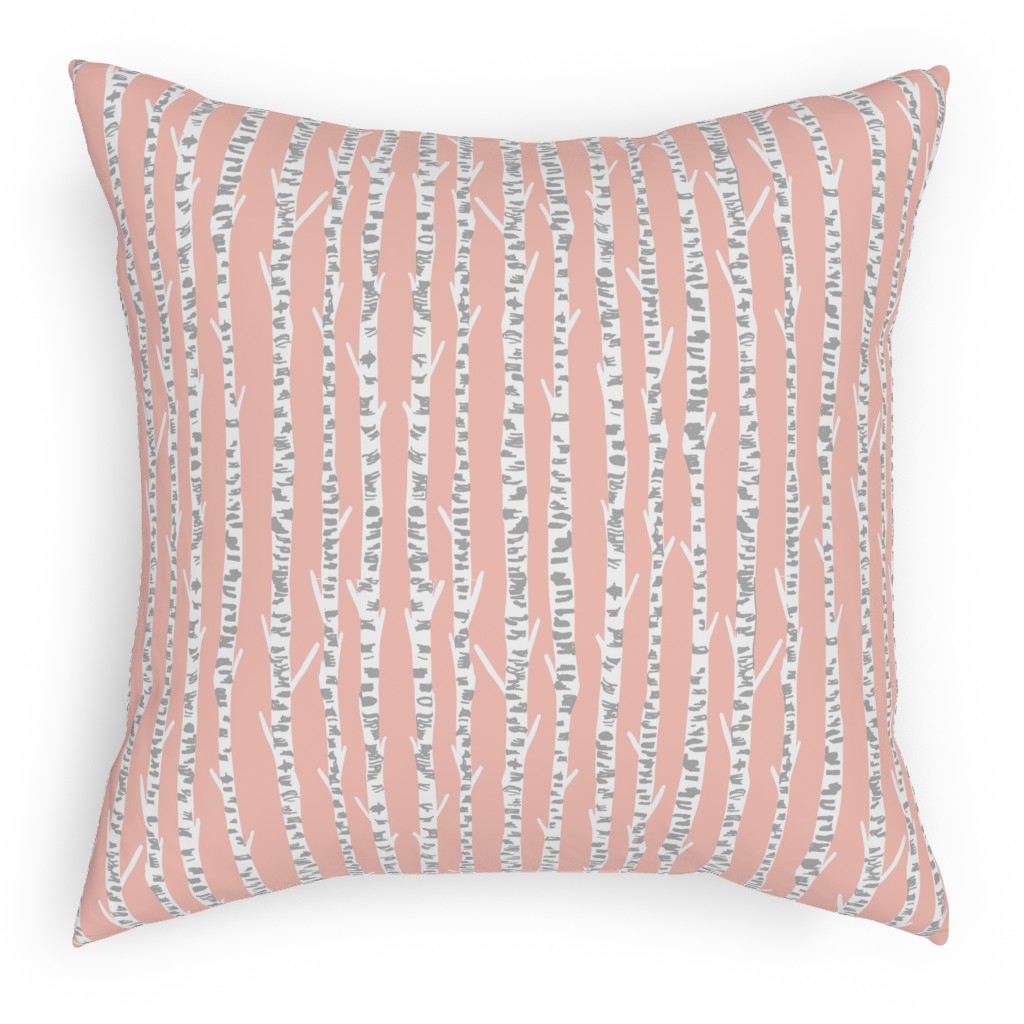 Birch Tree - Pink Pillow, Woven, Black, 18x18, Single Sided, Pink, Bright Pink