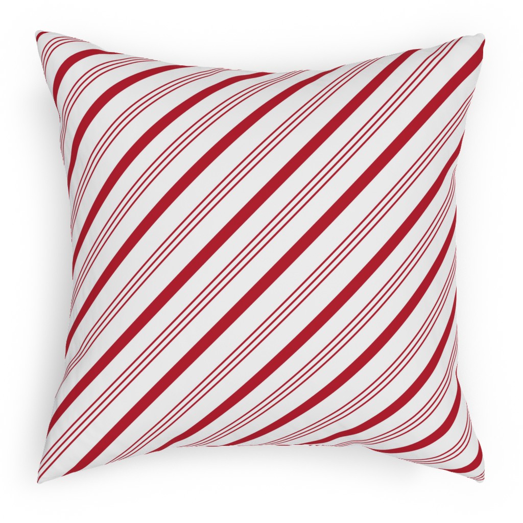 Candy Cane Stripes - Red on White Pillow, Woven, Black, 18x18, Single Sided, Red